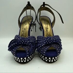 Lanvin navy blue suede leather platform sandals Swarovski crystal | size 37